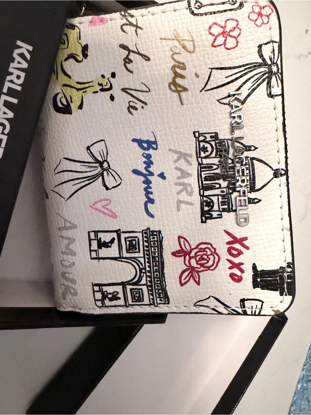 Karl Lagerfeld White Multicolor Sketch Zip Wallet